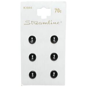 NOS Streamline Industries Black Round Buttons 6pc Vintage Notions